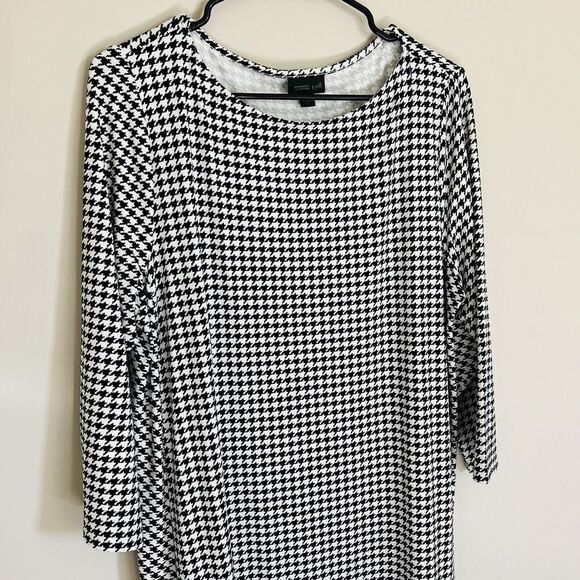 J Jill Dress Wearever Collection Sz L Shift Houndstooth Stretchy 3/4 Sleeve Midi - Picture 2 of 7